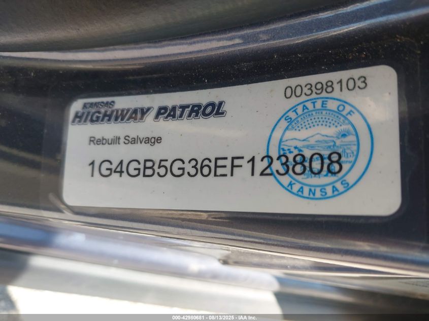 2014 Buick Lacrosse Leather Group VIN: 1G4GB5G36EF123808 Lot: 42980681