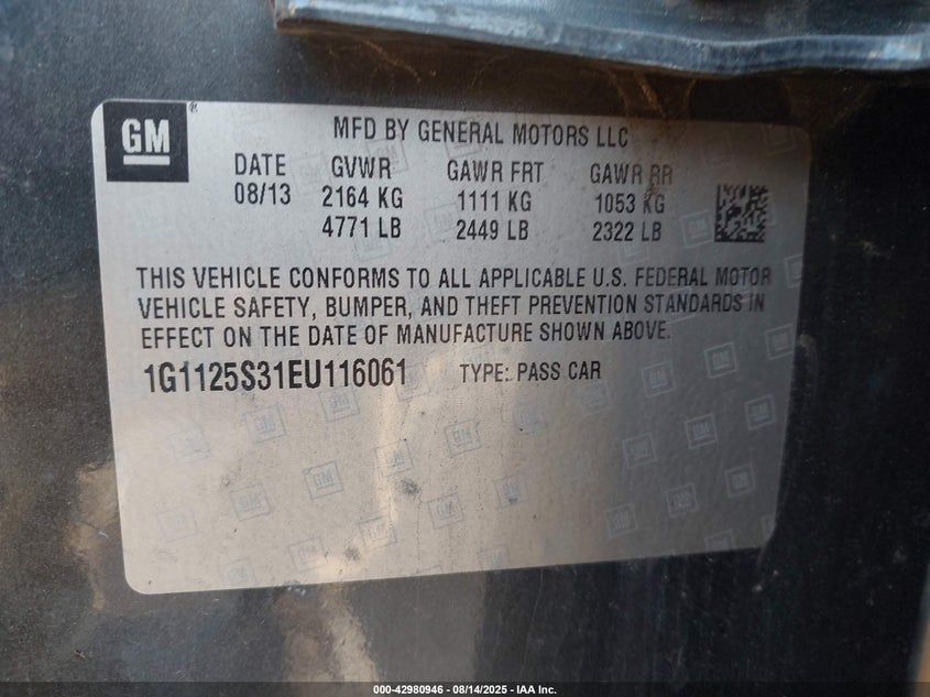 2014 CHEVROLET IMPALA 2LT - 1G1125S31EU116061