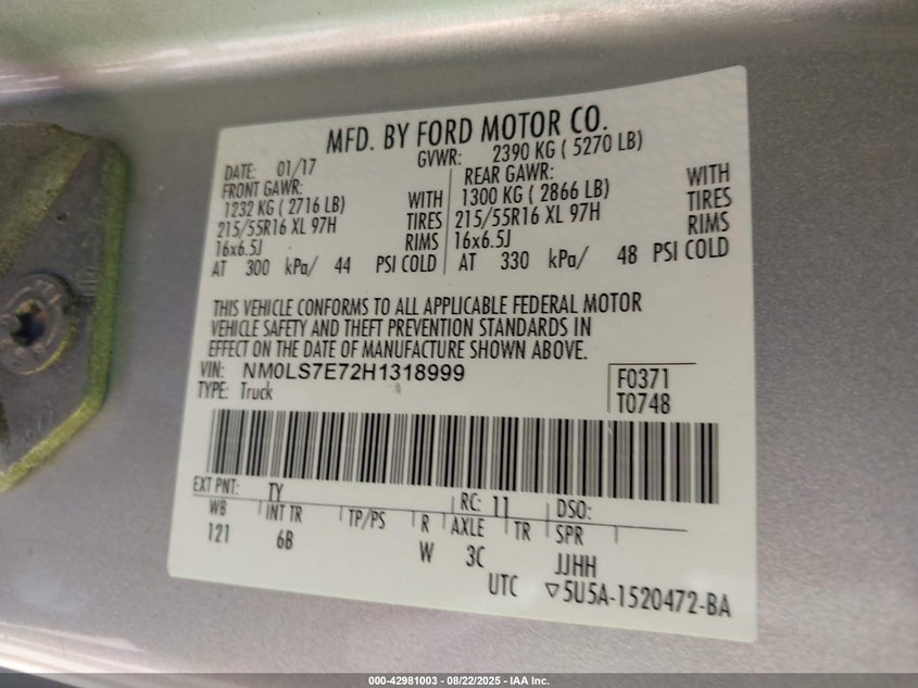 2017 FORD TRANSIT CONNECT XL - NM0LS7E72H1318999