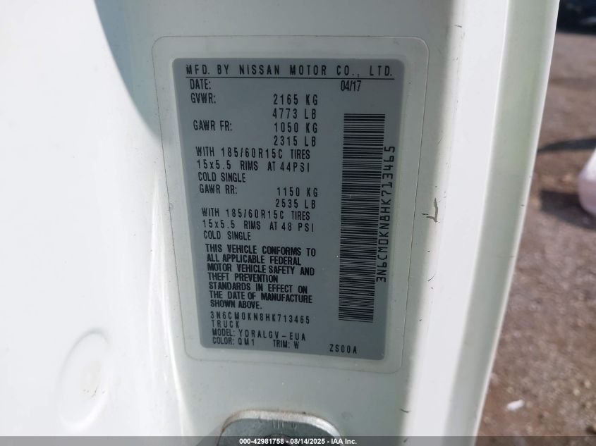 2017 Nissan Nv200 Sv VIN: 3N6CM0KN8HK713465 Lot: 42981758