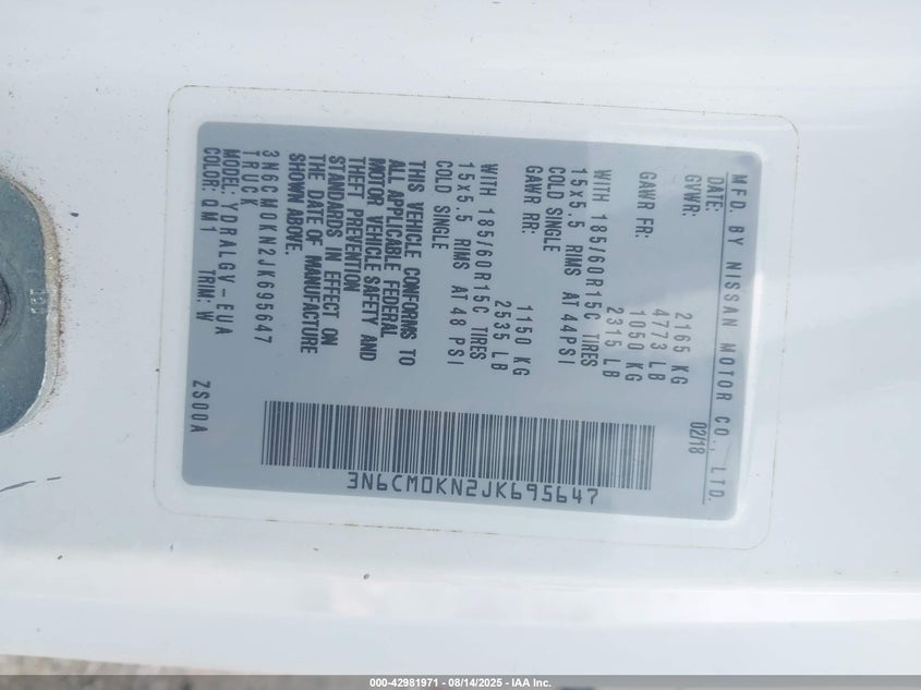 2018 NISSAN NV200 SV - 3N6CM0KN2JK695647