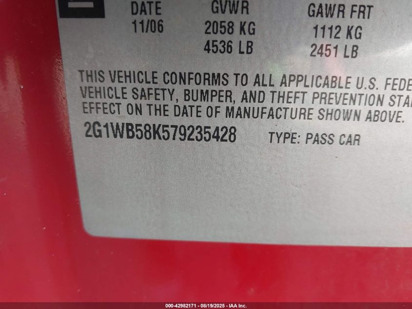2007 Chevrolet Impala Ls VIN: 2G1WB58K579235428 Lot: 42982171