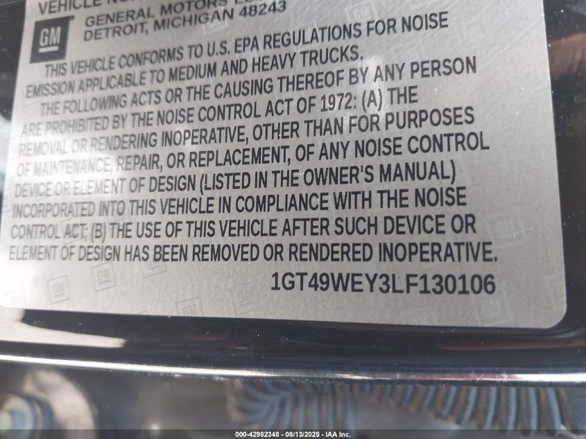2020 GMC Sierra 3500Hd 4Wd Standard Bed Denali VIN: 1GT49WEY3LF130106 Lot: 42982348