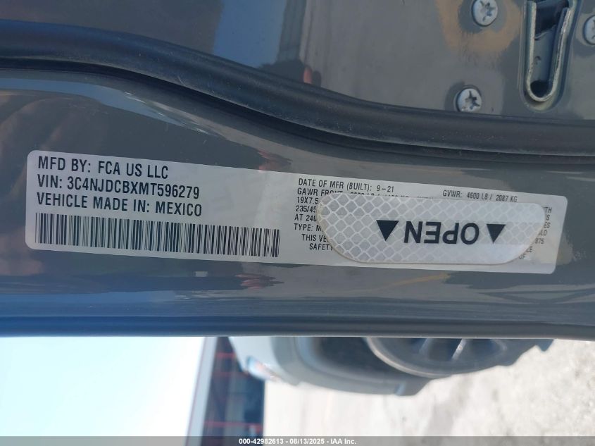 2021 Jeep Compass Limited 4X4 VIN: 3C4NJDCBXMT596279 Lot: 42982613