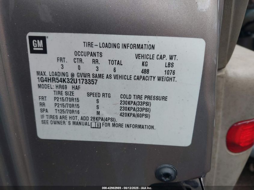 2002 Buick Lesabre Limited VIN: 1G4HR54K32U173357 Lot: 42982989