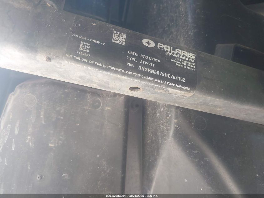 2017 Polaris Ranger Crew 570-4 Eps VIN: 3NSRNE579HE764152 Lot: 42983061