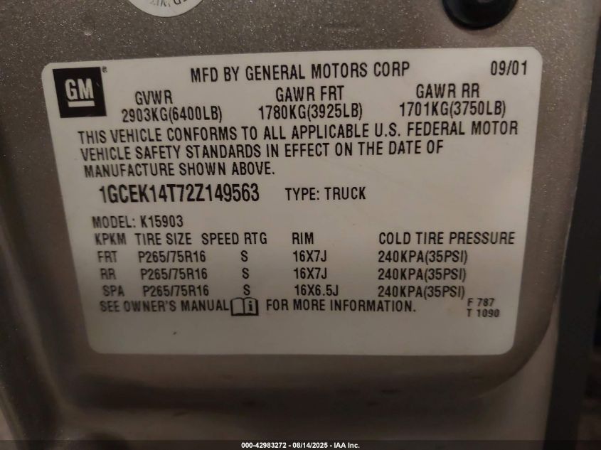 2002 Chevrolet Silverado 1500 Ls VIN: 1GCEK14T72Z149563 Lot: 42983272
