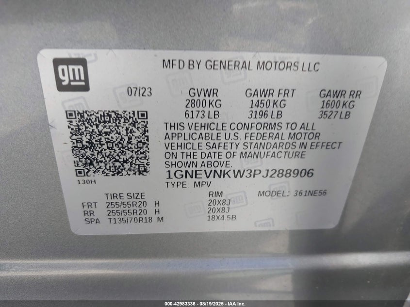 2023 CHEVROLET TRAVERSE HIGH COUNTRY - 1GNEVNKW3PJ288906