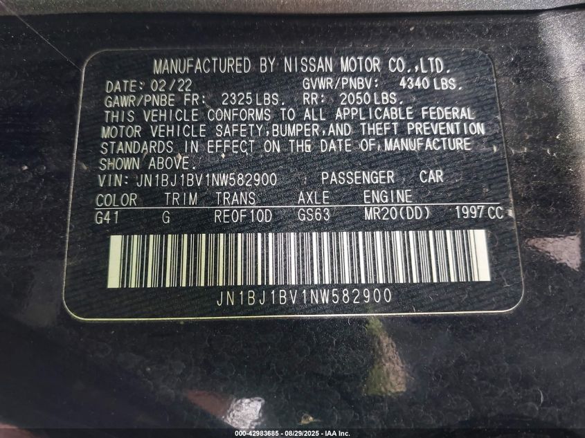 2022 Nissan Rogue Sport Sv Fwd Xtronic Cvt VIN: JN1BJ1BV1NW582900 Lot: 42983685