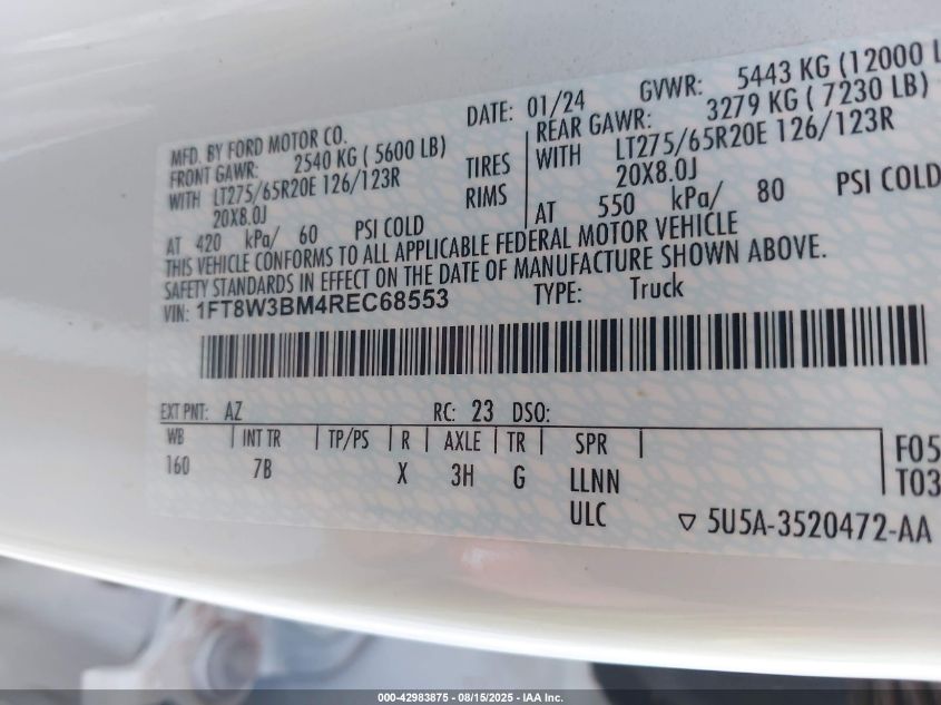 2024 Ford F-350 Platinum VIN: 1FT8W3BM4REC68553 Lot: 42983875