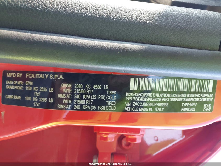 2018 JEEP RENEGADE LATITUDE 4X4 - ZACCJBBB9JPH98885