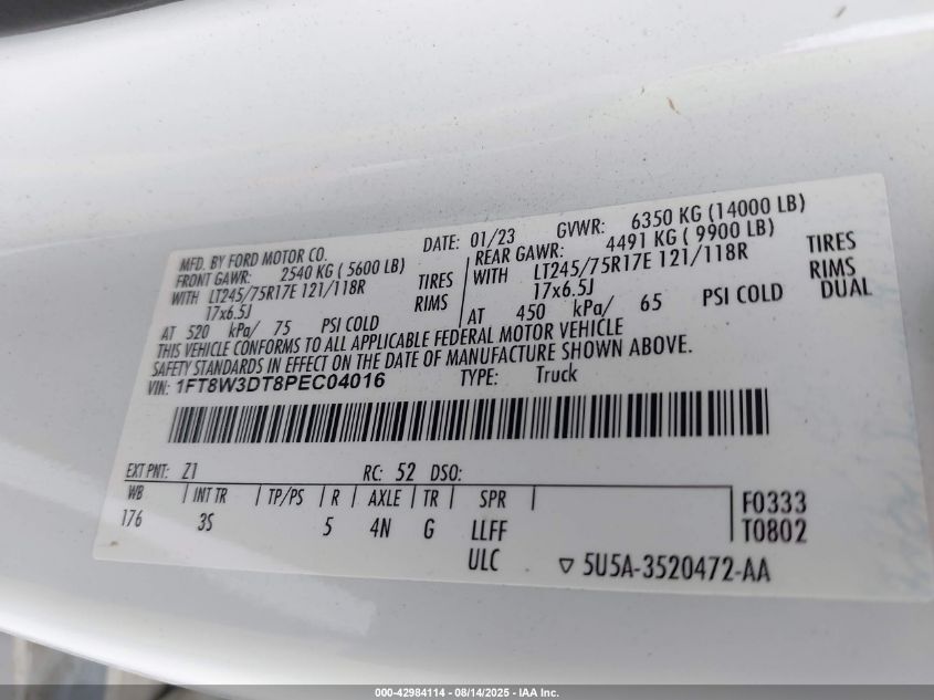 2023 Ford F-350 Xlt VIN: 1FT8W3DT8PEC04016 Lot: 42984114