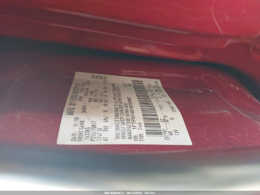 2008 Ford F-150 Xlt VIN: 1FTPW14518FB09987 Lot: 42984472