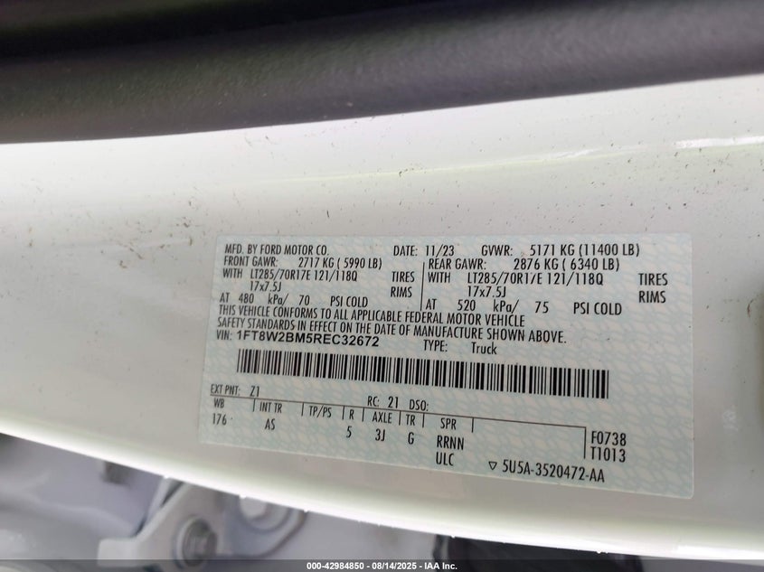 2024 Ford F-250 Xl VIN: 1FT8W2BM5REC32672 Lot: 42984850