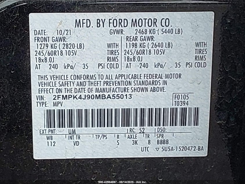 2021 FORD EDGE SEL - 2FMPK4J90MBA55013