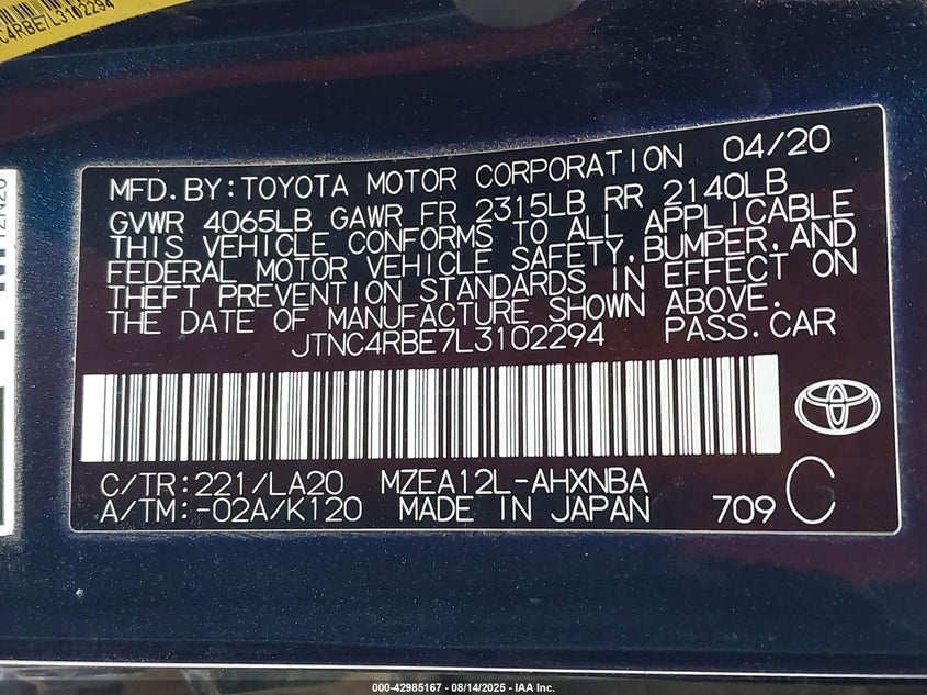 2020 TOYOTA COROLLA XSE - JTNC4RBE7L3102294