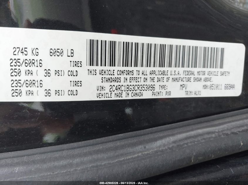 2012 Chrysler Town & Country Touring VIN: 2C4RC1BG3CR353096 Lot: 42985326