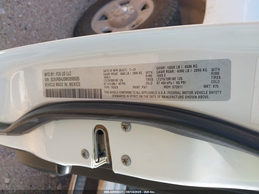 2021 RAM 2500 TRADESMAN  4X4 8' BOX - 3C6UR5HJ0MG698605