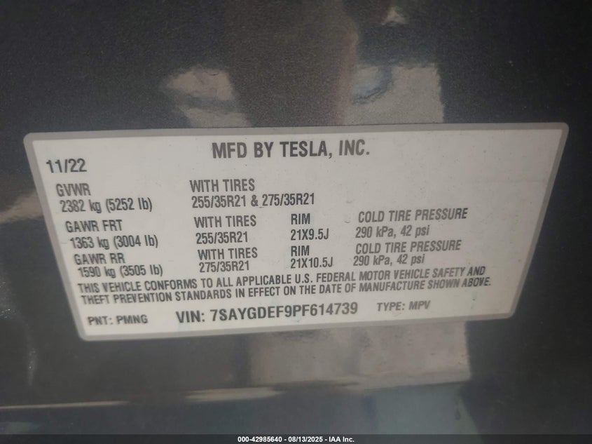 2023 Tesla Model Y Performance Dual Motor All-Wheel Drive VIN: 7SAYGDEF9PF614739 Lot: 42985640