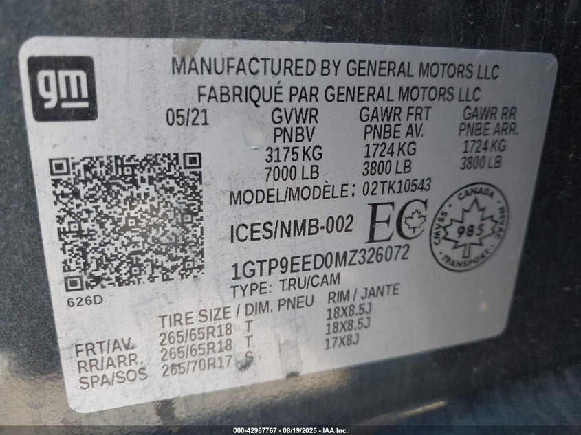 2021 GMC SIERRA 1500 4WD  SHORT BOX AT4 - 1GTP9EED0MZ326072