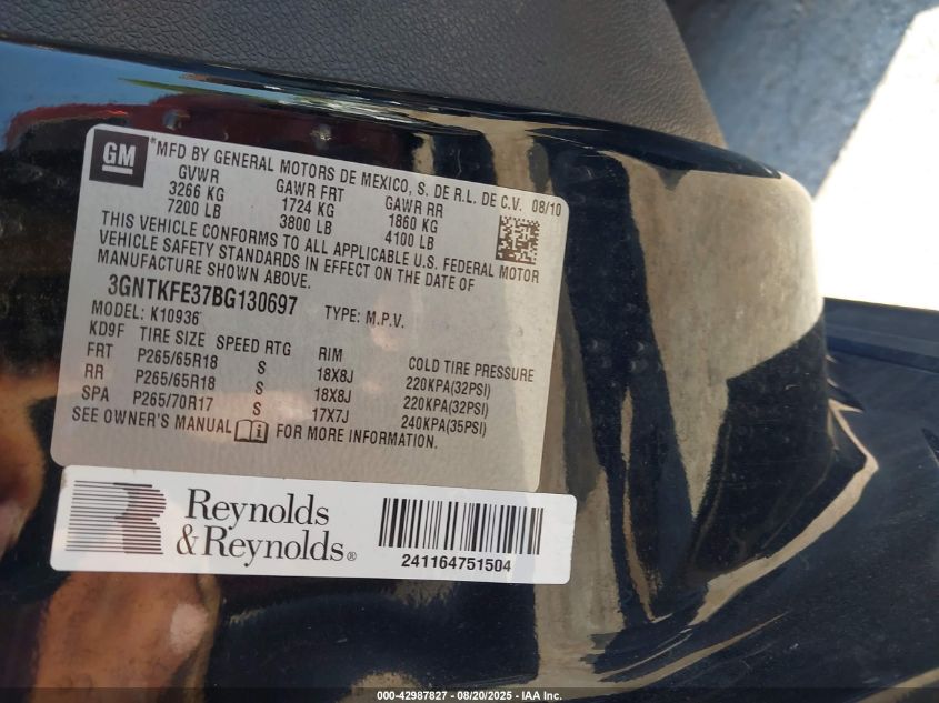 2011 Chevrolet Avalanche 1500 Lt1 VIN: 3GNTKFE37BG130697 Lot: 42987827