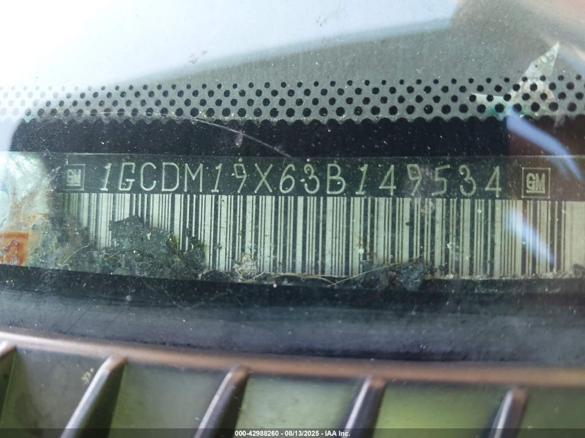 2003 Chevrolet Astro VIN: 1GCDM19X63B149534 Lot: 42988260