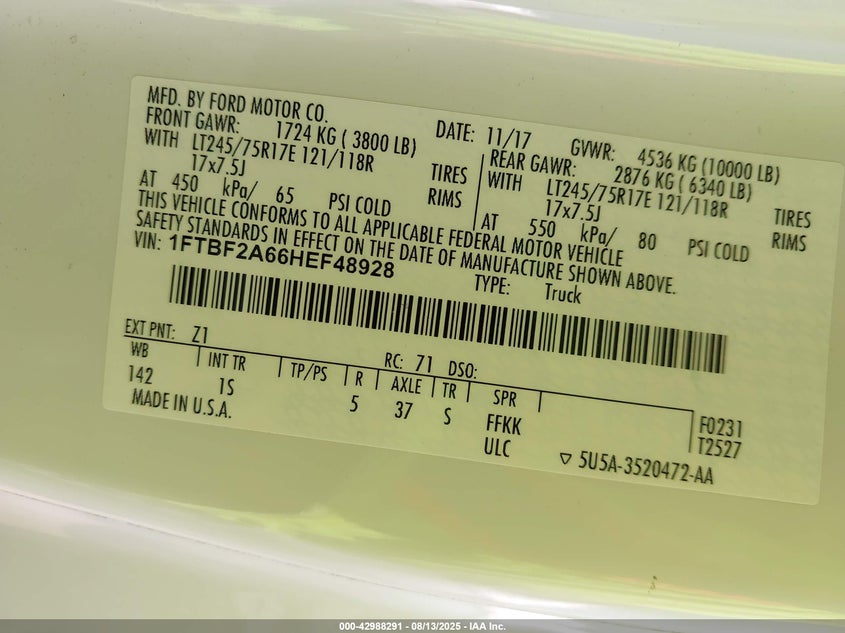 2017 FORD F-250 XL - 1FTBF2A66HEF48928
