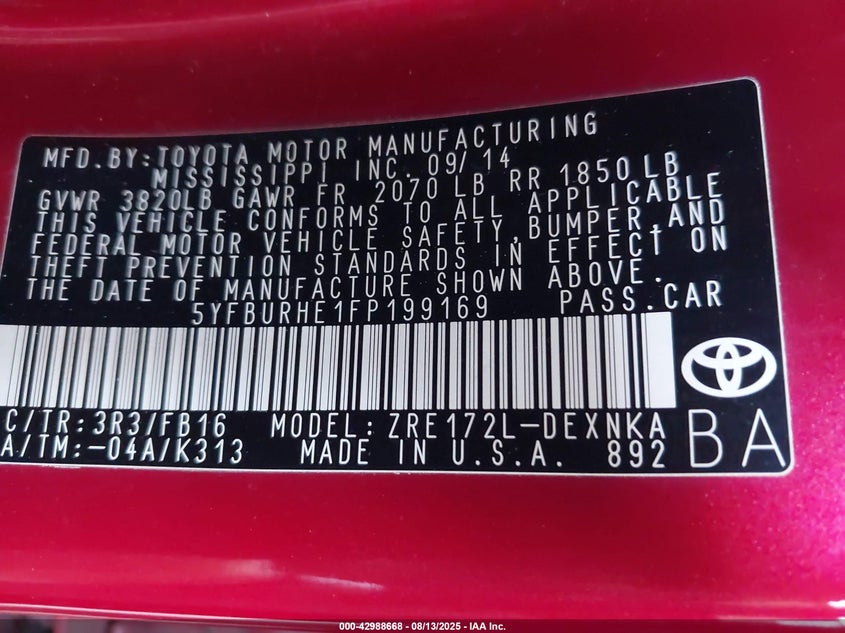 2015 TOYOTA COROLLA LE PLUS - 5YFBURHE1FP199169