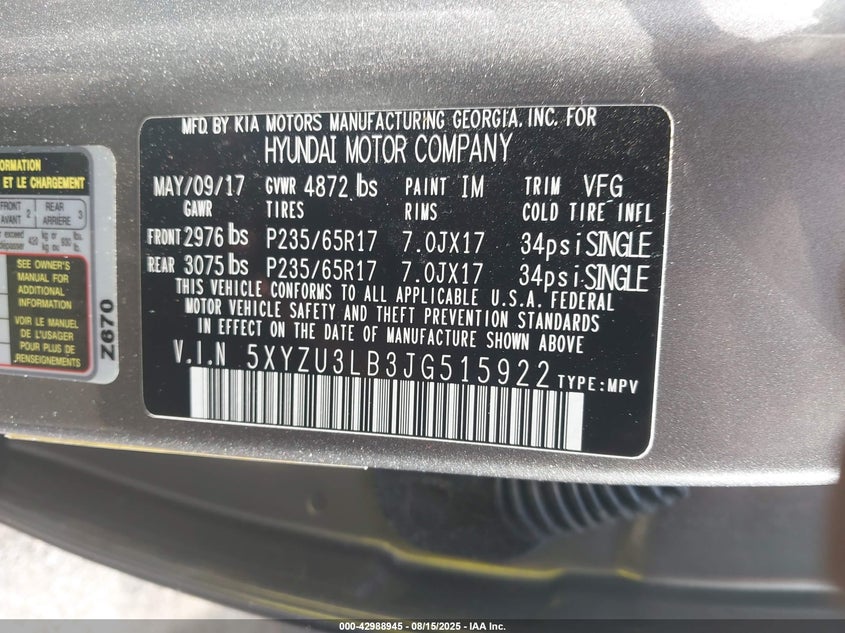 2018 Hyundai Santa Fe Sport 2.4L VIN: 5XYZU3LB3JG515922 Lot: 42988945