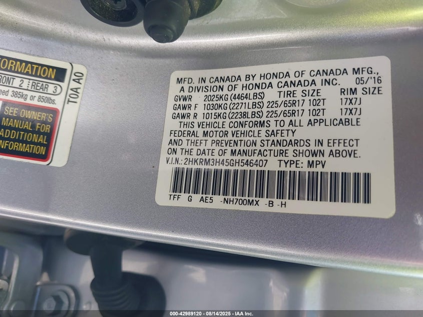 2016 HONDA CR-V SE - 2HKRM3H45GH546407