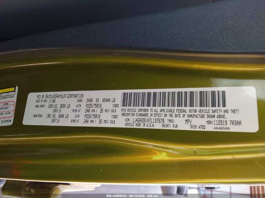 2007 Jeep Wrangler Unlimited X VIN: 1J4GA39147L137678 Lot: 42989339