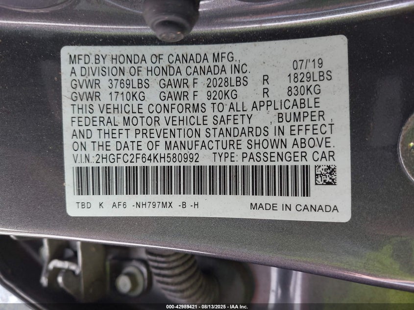 2019 HONDA CIVIC LX - 2HGFC2F64KH580992