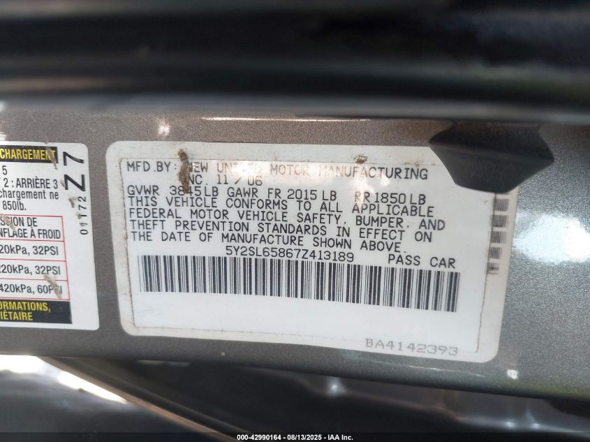 2007 Pontiac Vibe VIN: 5Y2SL65867Z413189 Lot: 42990164