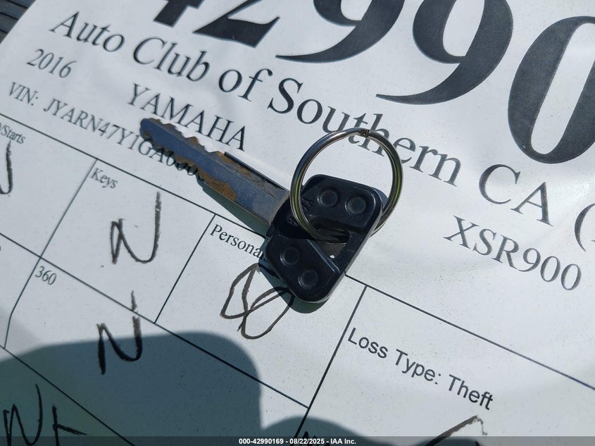 2016 Yamaha Xsr900 C/60Th Anniversary VIN: JYARN47Y1GA000052 Lot: 42990169