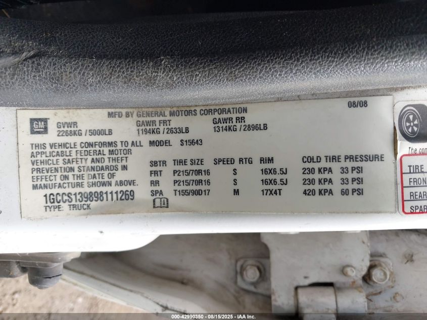 2009 Chevrolet Colorado Lt VIN: 1GCCS139898111269 Lot: 42990350