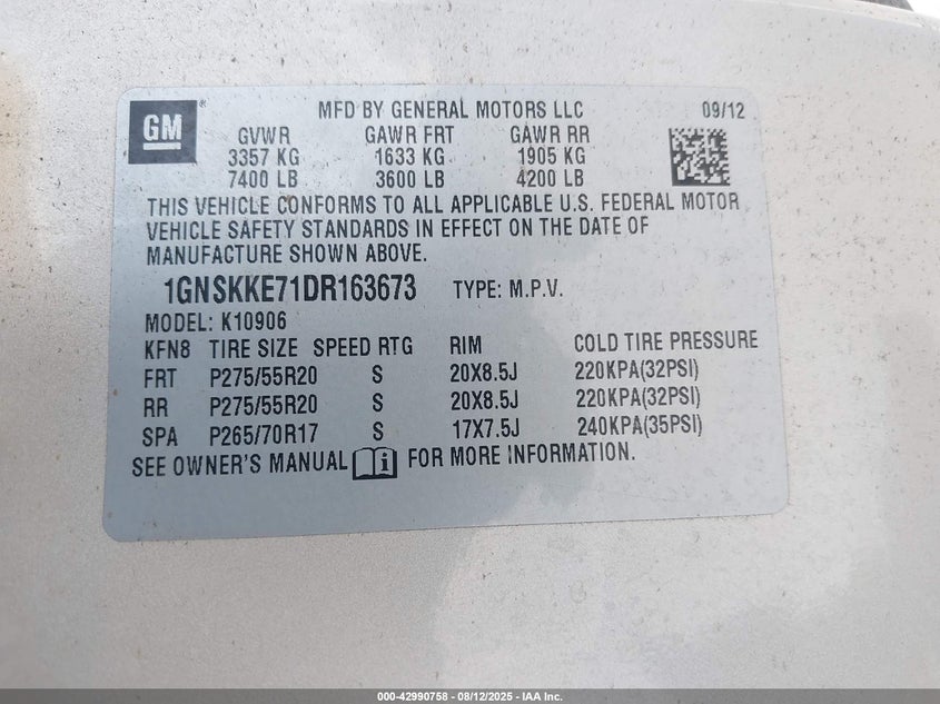 2013 CHEVROLET SUBURBAN 1500 LTZ - 1GNSKKE71DR163673