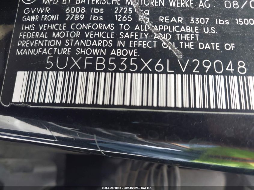 2006 BMW X5 4.4I VIN: 5UXFB535X6LV29048 Lot: 42991053