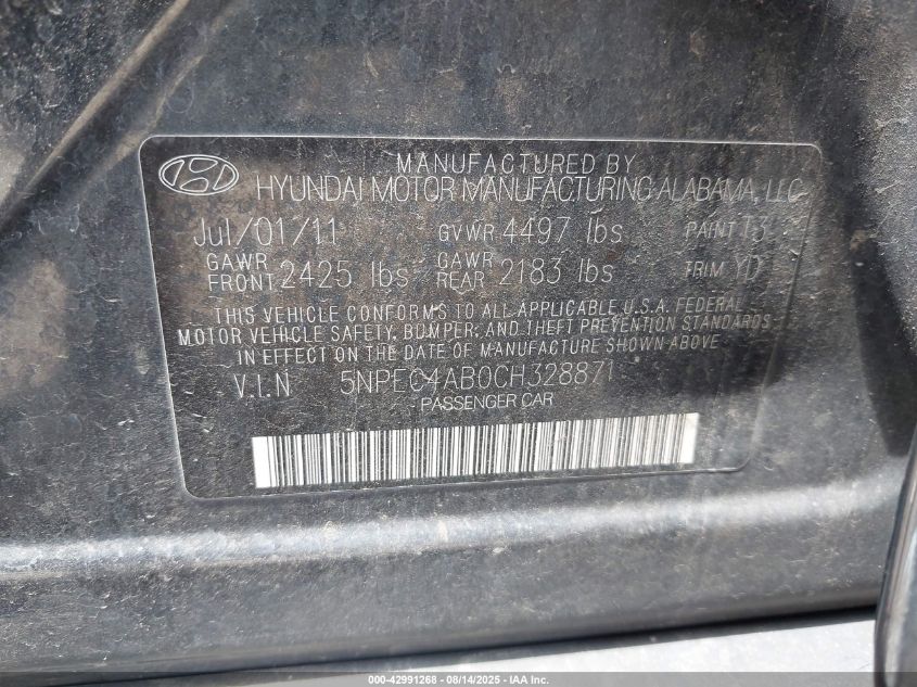 2012 Hyundai Sonata Limited 2.0T VIN: 5NPEC4AB0CH328871 Lot: 42991268