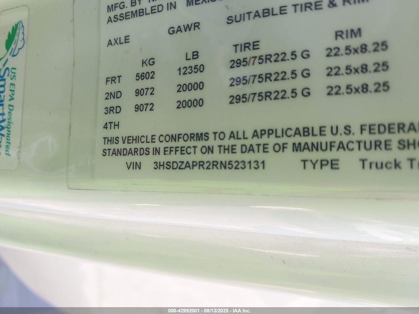 2024 International Lt VIN: 3HSDZAPR2RN523131 Lot: 42992001