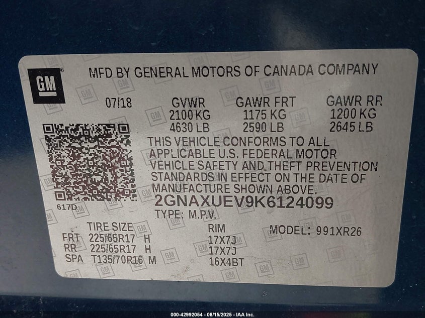 2019 CHEVROLET EQUINOX LT - 2GNAXUEV9K6124099