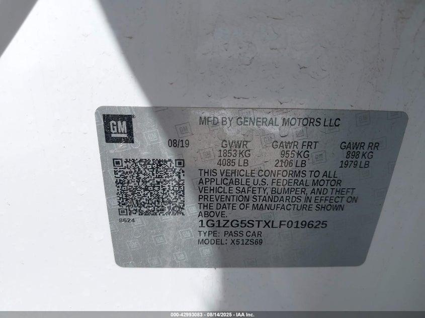 2020 Chevrolet Malibu Fwd Rs VIN: 1G1ZG5STXLF019625 Lot: 42993083