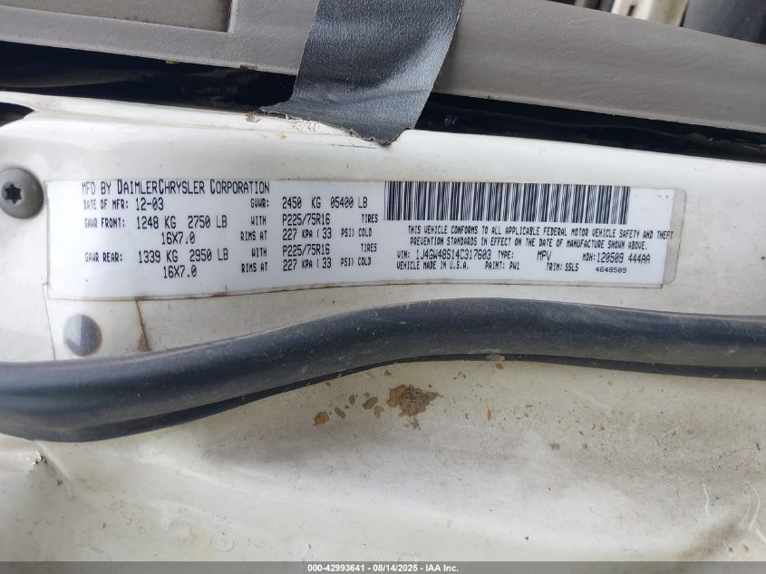 2004 Jeep Grand Cherokee Laredo VIN: 1J4GW48S14C317603 Lot: 42993641