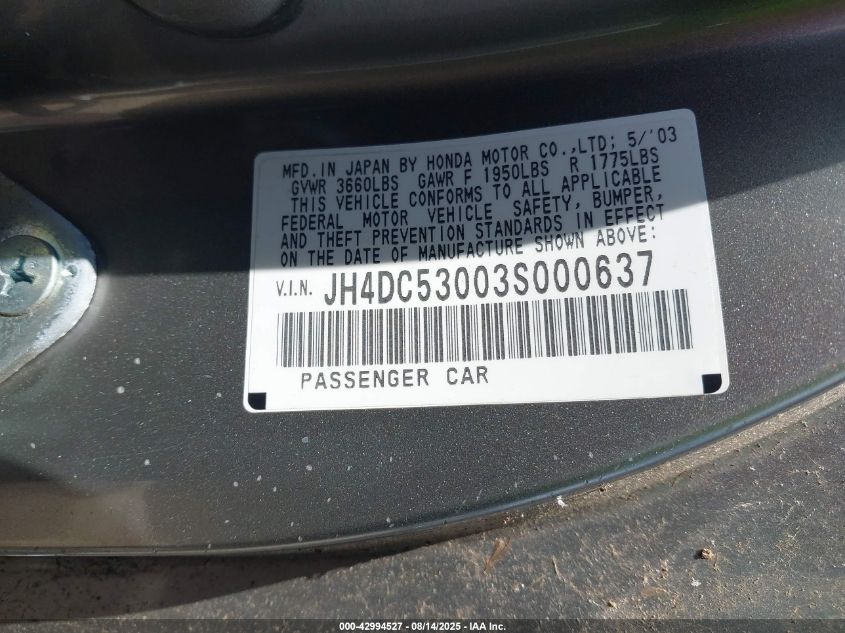 2003 Acura Rsx Type S VIN: JH4DC53003S000637 Lot: 42994527