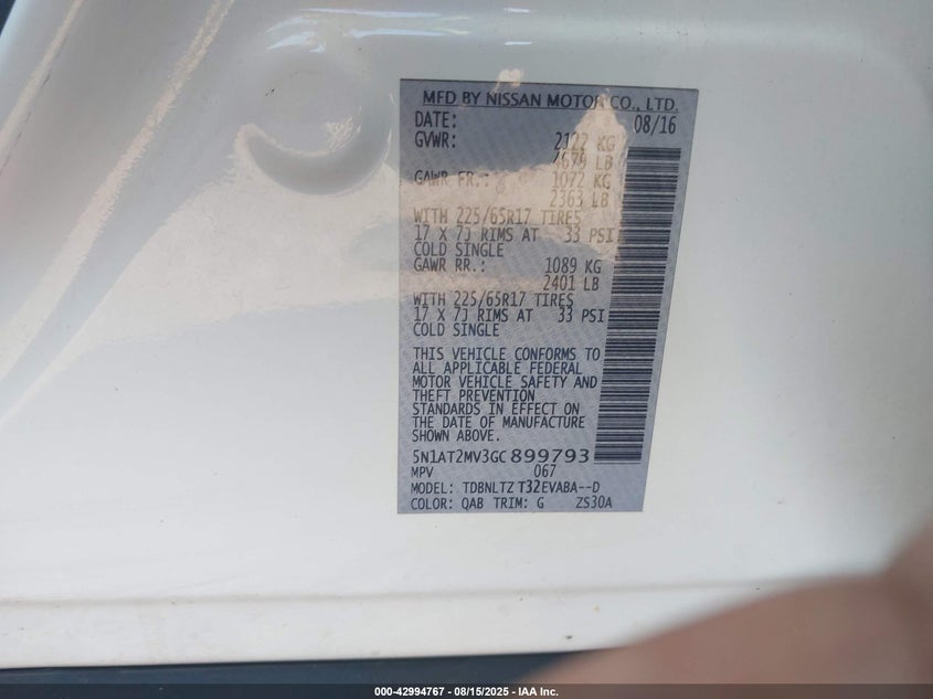 2016 NISSAN ROGUE SV - 5N1AT2MV3GC899793