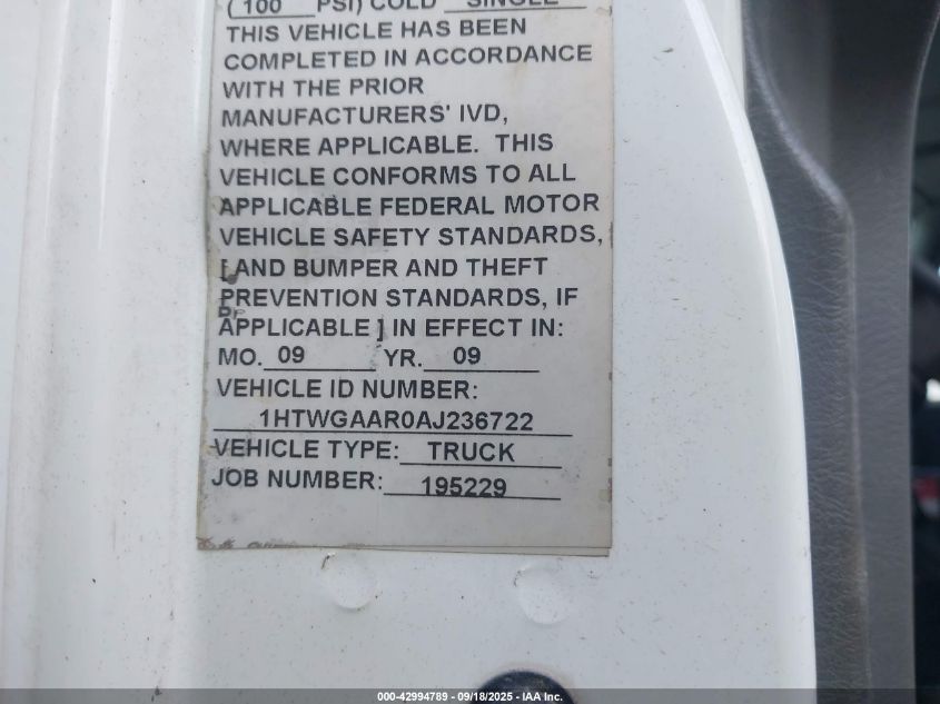 2010 International 7000 7400 VIN: 1HTWGAAR0AJ236722 Lot: 42994789