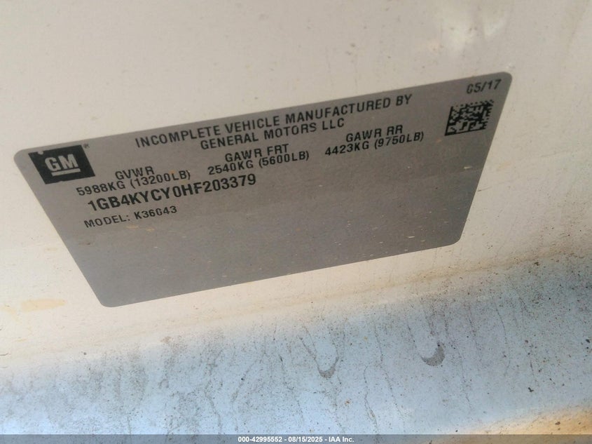 2017 Chevrolet Silverado 3500Hd Chassis Wt VIN: 1GB4KYCY0HF203379 Lot: 42995552