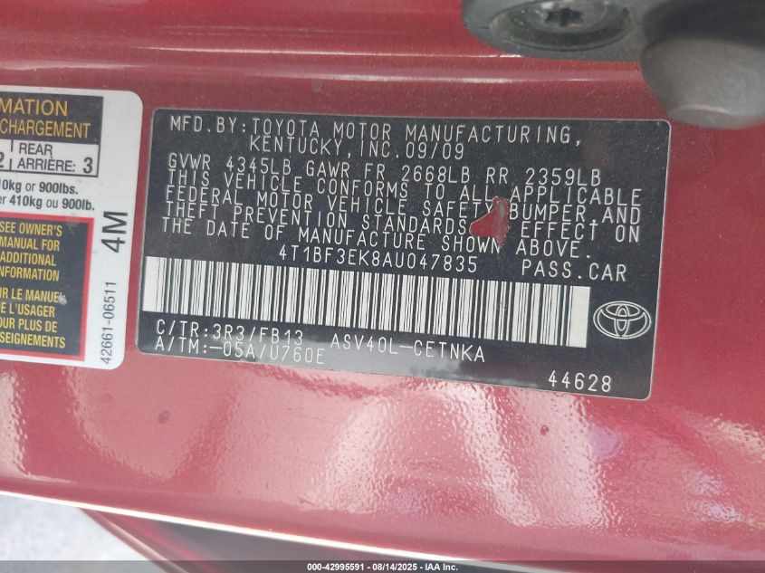 2010 Toyota Camry Se/Le/Xle VIN: 4T1BF3EK8AU04783 Lot: 42995591