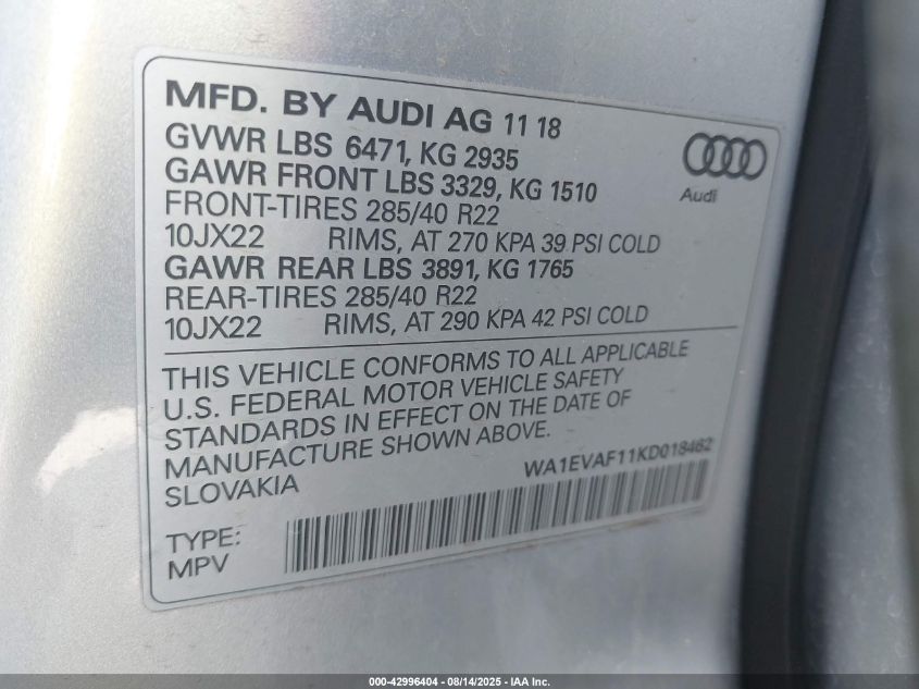 2019 Audi Q8 - WA1EVAF11KD018462