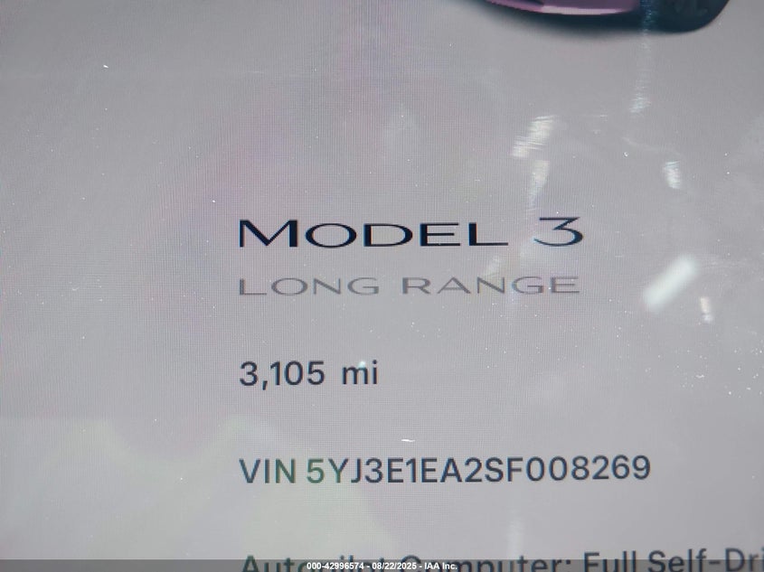 2025 Tesla Model 3 Long Range Rear-Wheel Drive VIN: 5YJ3E1EA2SF008269 Lot: 42996574
