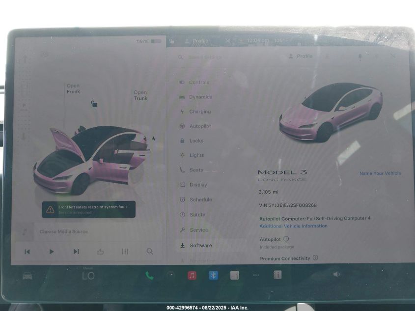 2025 Tesla Model 3 Long Range Rear-Wheel Drive VIN: 5YJ3E1EA2SF008269 Lot: 42996574